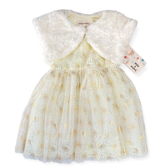 MIA AND MIMI Special Occasion Toddler Dress 24 Months Tulle Lined Ivory Gold - Picture 11 of 13